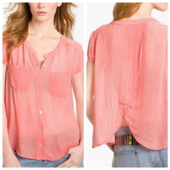 Free People Crinkle Split Back Blouse Tee - Picture 9 of 14